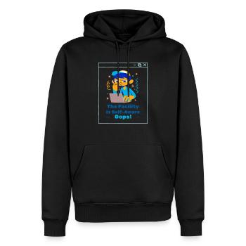 Die Einrichtung ist sich ihrer selbst bewusst. Hoppla! Programmierer-T-Shirt - Männer Premium Bio Hoodie - Schwarz - Vorne - Nico (187cm)