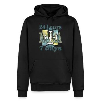 24 hours 7 days MAMA - Männer Premium Bio Hoodie - Schwarz - Vorne - Nico (187cm)