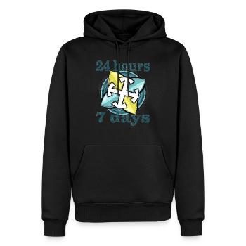 24 heures sur 24, 7 jours sur 7 - Sweat à capuche Premium bio Homme - noir - Devant - Nico (187cm)