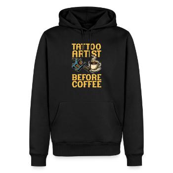 Tatoueur avant le café Tatouage Amateur de café - Sweat à capuche Premium bio Homme - noir - Devant - Nico (187cm)