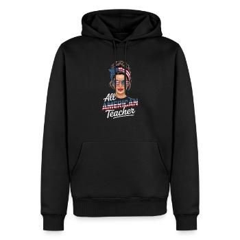 Proud American Teacher With Patriotic - Men’s Premium Organic Hoodie - black - Front - Nico (187cm)