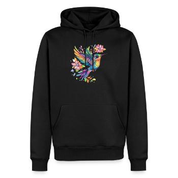 Bunter Kolibri mit Blumen - Männer Premium Bio Hoodie - Schwarz - Vorne - Nico (187cm)