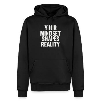 Your mindset shapes reality - Men’s Premium Organic Hoodie - black - Front - Nico (187cm)