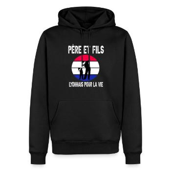 père et fils papa dab lyon supporter lyonnais - Sweat à capuche Premium bio Homme - noir - Devant - Nico (187cm)