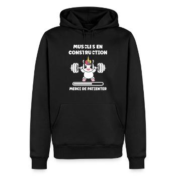 Humour musculation - Sweat à capuche Premium bio Homme - noir - Devant - Nico (187cm)