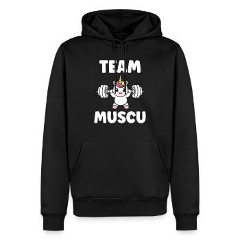 Humour musculation - Sweat à capuche Premium bio Homme - noir - Devant - Nico (187cm)