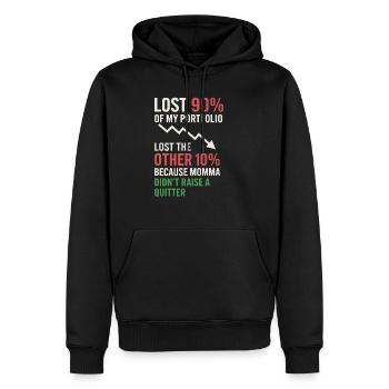 Börsenhändler Lustiger Spruch: 90% Verlust - Männer Premium Bio Hoodie - Schwarz - Vorne - Nico (187cm)