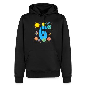 Aventure spatiale numéro 6 Anniversaire - Sweat à capuche Premium bio Homme - noir - Devant - Nico (187cm)