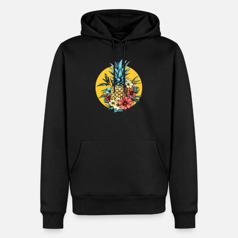 Ananas aux fleurs - Sweat à capuche Premium bio Homme - noir