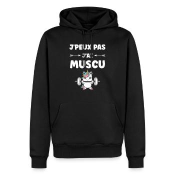 Humour musculation - Sweat à capuche Premium bio Homme - noir - Devant - Nico (187cm)