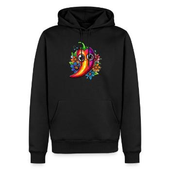 Colorful chili with flowers - Men’s Premium Organic Hoodie - black - Front - Nico (187cm)