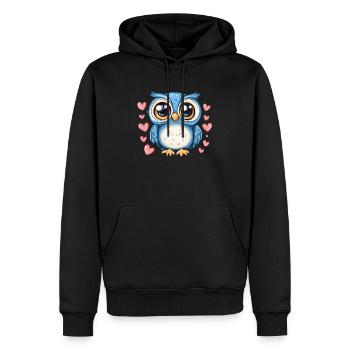 Blaue Eule mit Herzen - Männer Premium Bio Hoodie - Schwarz - Vorne - Nico (187cm)