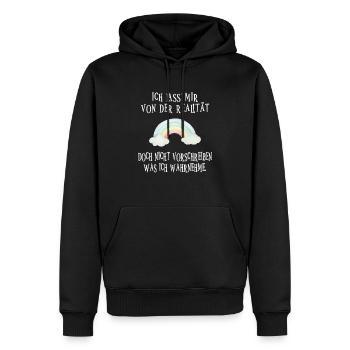 I let myself be inspired by reality - Men’s Premium Organic Hoodie - black - Front - Nico (187cm)
