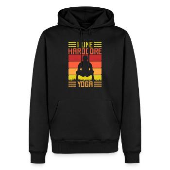 Yoga J’aime le yoga hardcore Yoga drôle - Sweat à capuche Premium bio Homme - noir - Devant - Nico (187cm)