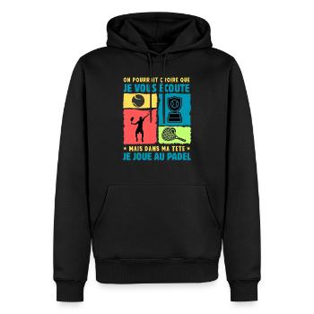 passion padel raquette padel humour padeliste - Sweat à capuche Premium bio Homme - noir - Devant - Nico (187cm)