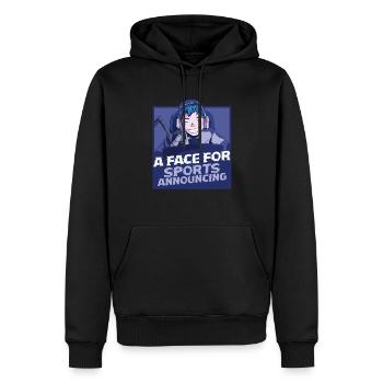 Commentateur Présentateur sportif - Sweat à capuche Premium bio Homme - noir - Devant - Nico (187cm)