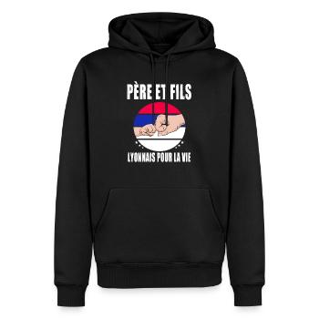 père et fils papa lyon lyonnais fête des pères - Sweat à capuche Premium bio Homme - noir - Devant - Nico (187cm)