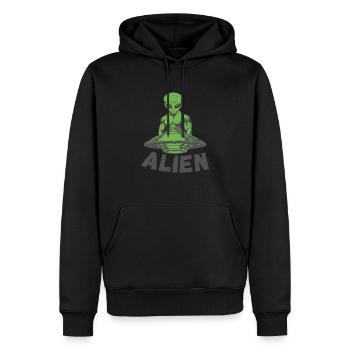 Rencontre d’OVNI extraterrestre vert - Sweat à capuche Premium bio Homme - noir - Devant - Nico (187cm)