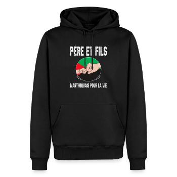 père fils papa martiniquais martinique fête pères - Sweat à capuche Premium bio Homme - noir - Devant - Nico (187cm)