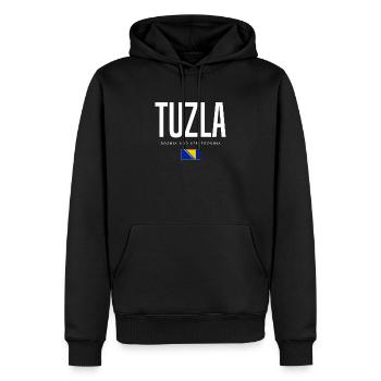 Tuzla, Bosnie-Herzégovine - Sweat à capuche Premium bio Homme - noir - Devant - Nico (187cm)
