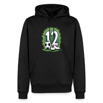 Fußball Geburtstag 12 Jahre Jungen Geschenk - Männer Premium Bio Hoodie - Schwarz - Vorne - Nico (187cm)