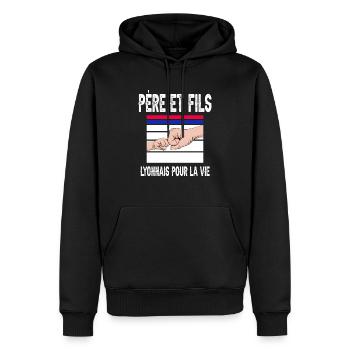 père et fils papa supporter lyonnais lyon - Sweat à capuche Premium bio Homme - noir - Devant - Nico (187cm)