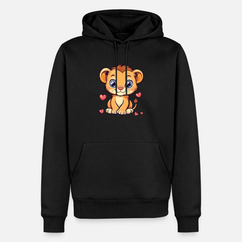 Lion avec des cœurs - Sweat à capuche Premium bio Homme - noir