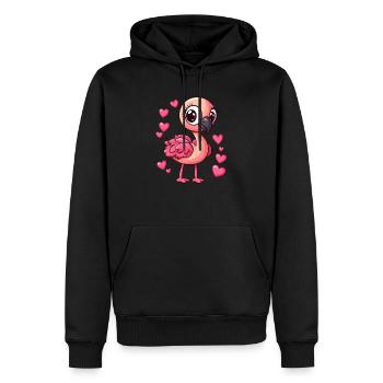 Flamingo mit Herzchen - Männer Premium Bio Hoodie - Schwarz - Vorne - Nico (187cm)