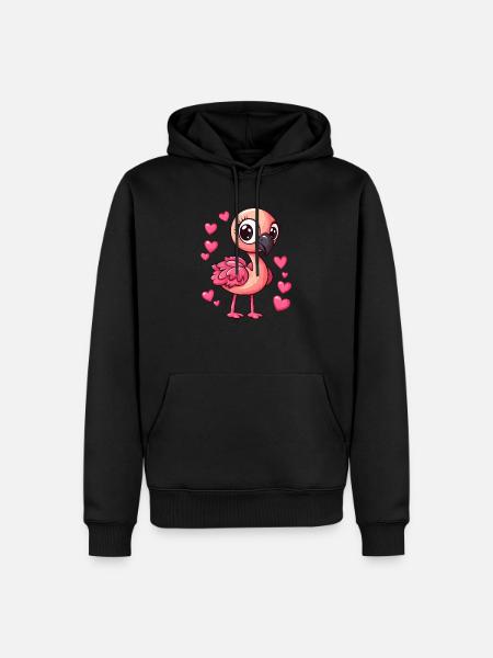 Flamingo mit Herzchen - Männer Premium Bio Hoodie - Schwarz