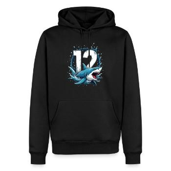 Requin Fête d’Anniversaire Enfants 12 Ans Joie - Sweat à capuche Premium bio Homme - noir - Devant - Nico (187cm)