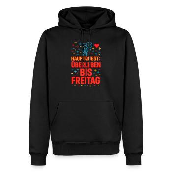 Main Quest: Survive until Friday - Men’s Premium Organic Hoodie - black - Front - Nico (187cm)