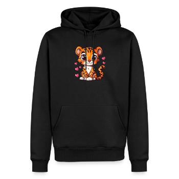 Tigre mignon avec coeur - Sweat à capuche Premium bio Homme - noir - Devant - Nico (187cm)