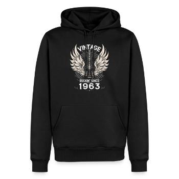 Vintage Rockin' seit 1963, 62 Jahre alt - Männer Premium Bio Hoodie - Schwarz - Vorne - Nico (187cm)