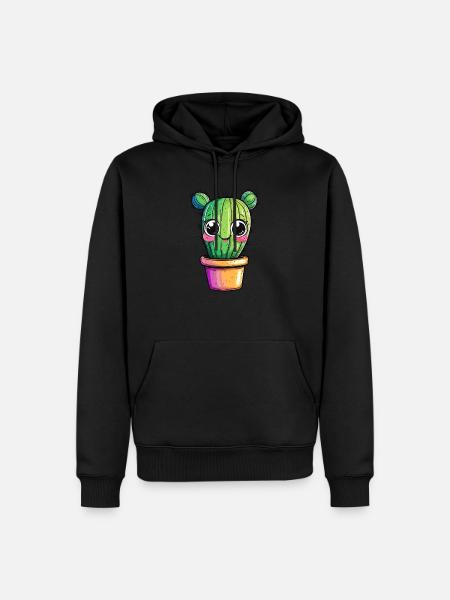 Kaktus mit buntem Topf - Männer Premium Bio Hoodie - Schwarz