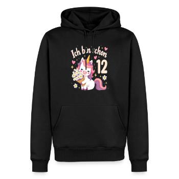 Licorne mignonne 12e anniversaire pour les filles - Sweat à capuche Premium bio Homme - noir - Devant - Nico (187cm)