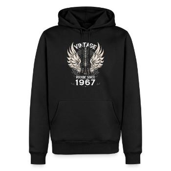 Vintage Rockin' depuis 1967, 58 ans d’indémodabilité - Sweat à capuche Premium bio Homme - noir - Devant - Nico (187cm)