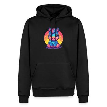 Poney coloré au coucher du soleil - Sweat à capuche Premium bio Homme - noir - Devant - Nico (187cm)