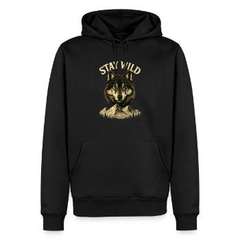 Stay Wild - Restez sauvage - Loup - Sweat à capuche Premium bio Homme - noir - Devant - Nico (187cm)
