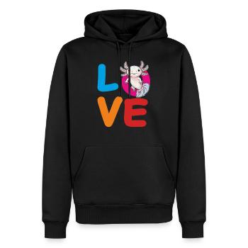 AMOUR AXOLOTL.png - Sweat à capuche Premium bio Homme - noir - Devant - Nico (187cm)