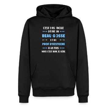 prof histoire - Sweat à capuche Premium bio Homme - noir - Devant - Nico (187cm)