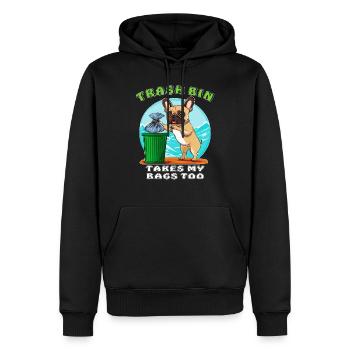 HUND TRASH BIN TAKES MY BAGS TOO - Männer Premium Bio Hoodie - Schwarz - Vorne - Nico (187cm)