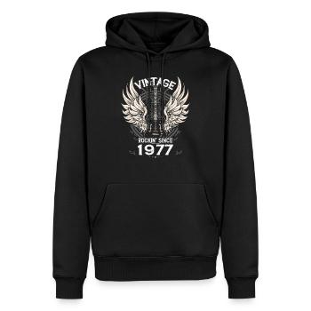 Vintage Rockin' seit 1977, 48 Jahre Classic - Männer Premium Bio Hoodie - Schwarz - Vorne - Nico (187cm)
