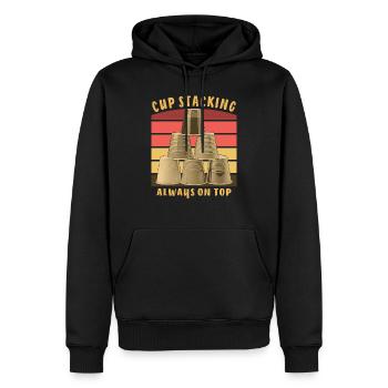 CUP STACKING ALWAYS ON TOP - Männer Premium Bio Hoodie - Schwarz - Vorne - Nico (187cm)
