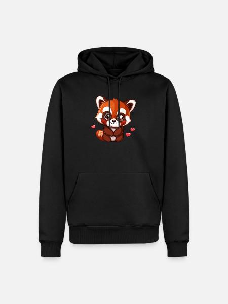 Süßer Roter Panda mit Herzen - Männer Premium Bio Hoodie - Schwarz