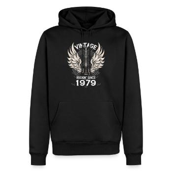 Vintage Rockin' seit 1979, 46 Jahre Retro Soul - Männer Premium Bio Hoodie - Schwarz - Vorne - Nico (187cm)