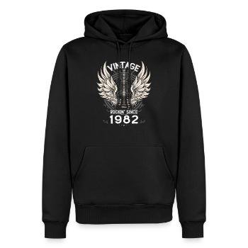 Vintage Rockin' Depuis 1982, 43 ans de Classic - Sweat à capuche Premium bio Homme - noir - Devant - Nico (187cm)