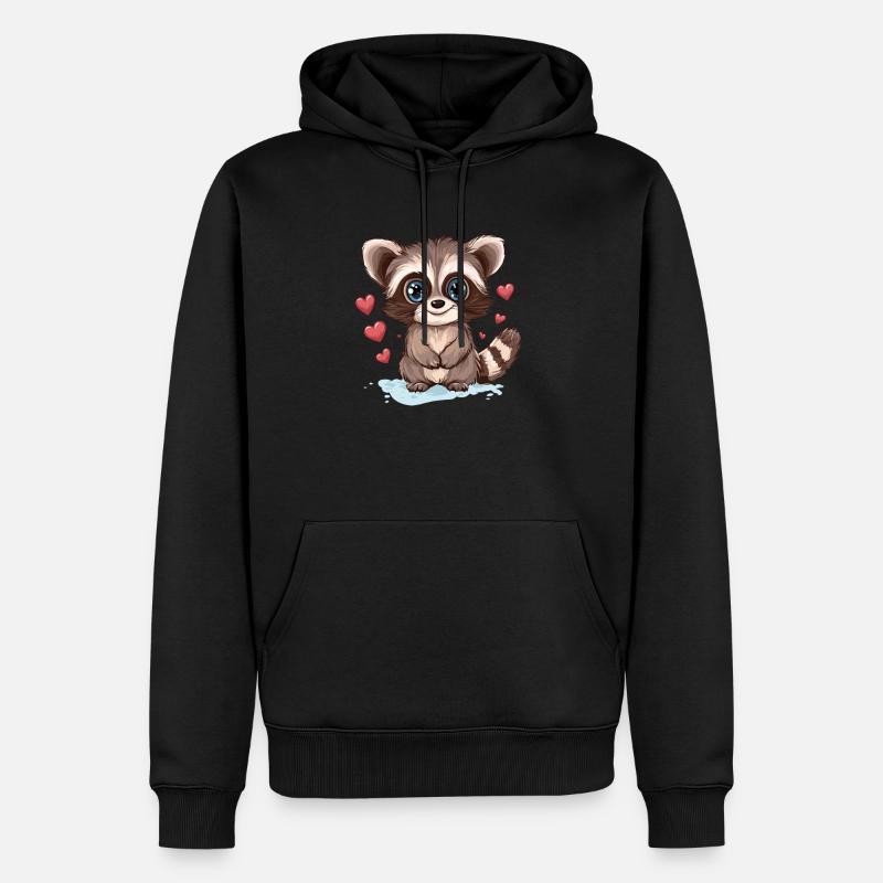 Waschbär mit Herzchen - Männer Premium Bio Hoodie - Schwarz