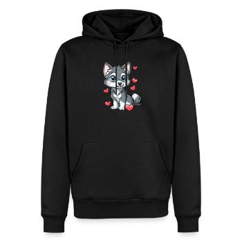 Mignon husky avec des cœurs - Sweat à capuche Premium bio Homme - noir - Devant - Nico (187cm)
