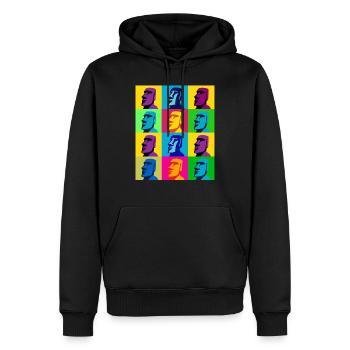 Moai Pop Art Grid pop art, blending Easter Island - Men’s Premium Organic Hoodie - black - Front - Nico (187cm)