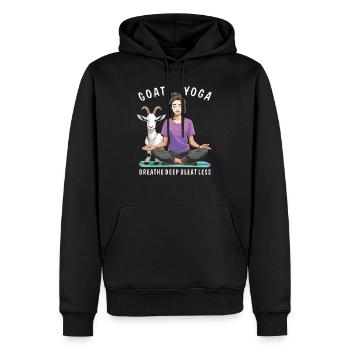 GOAT YOGA DEEP, BLEAT LESS - Men’s Premium Organic Hoodie - black - Front - Nico (187cm)